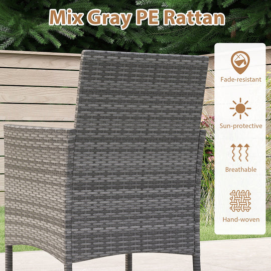 5 Pieces PE Wicker Patio Dining Set Outdoor Acacia Wood Table and Chairs-Black