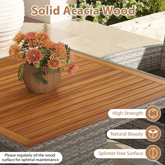 5 Pieces PE Wicker Patio Dining Set Outdoor Acacia Wood Table and Chairs-Black
