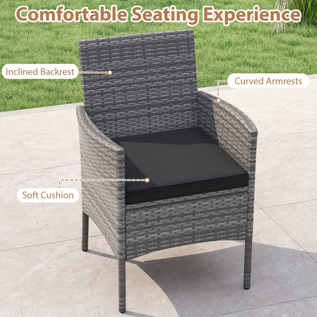 5 Pieces PE Wicker Patio Dining Set Outdoor Acacia Wood Table and Chairs-Black