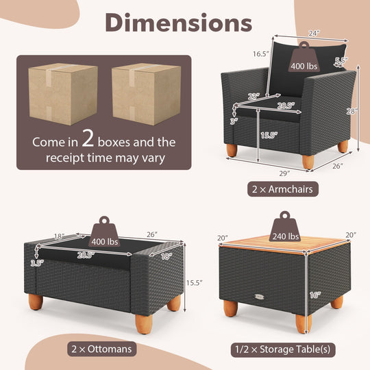 5-Piece Patio Conversation Set with Storage Table