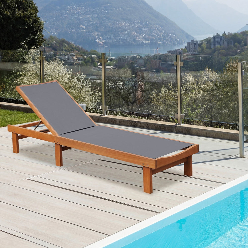Adjustable Wood Chaise Lounge Chair with 5-Position Backrest