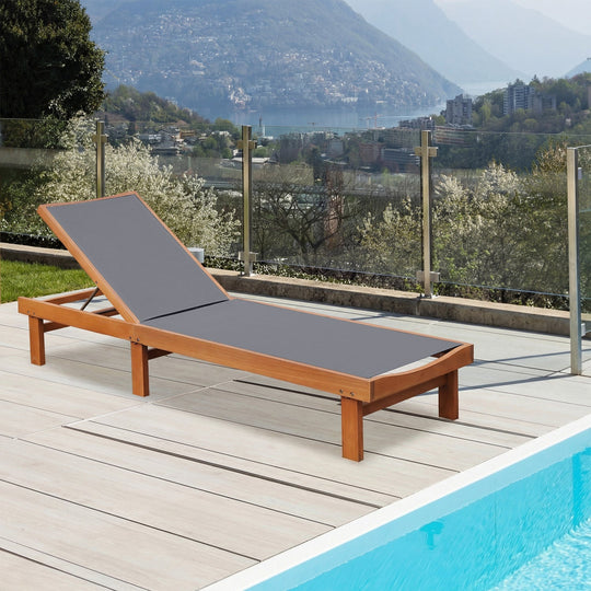 Adjustable Wood Chaise Lounge Chair with 5-Position Backrest