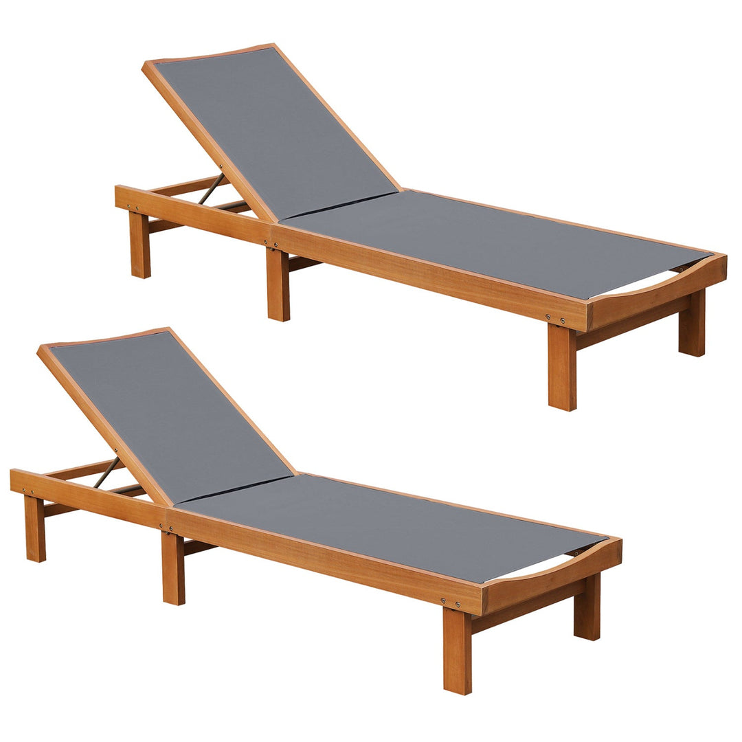Adjustable Wood Chaise Lounge Chair with 5-Position Backrest