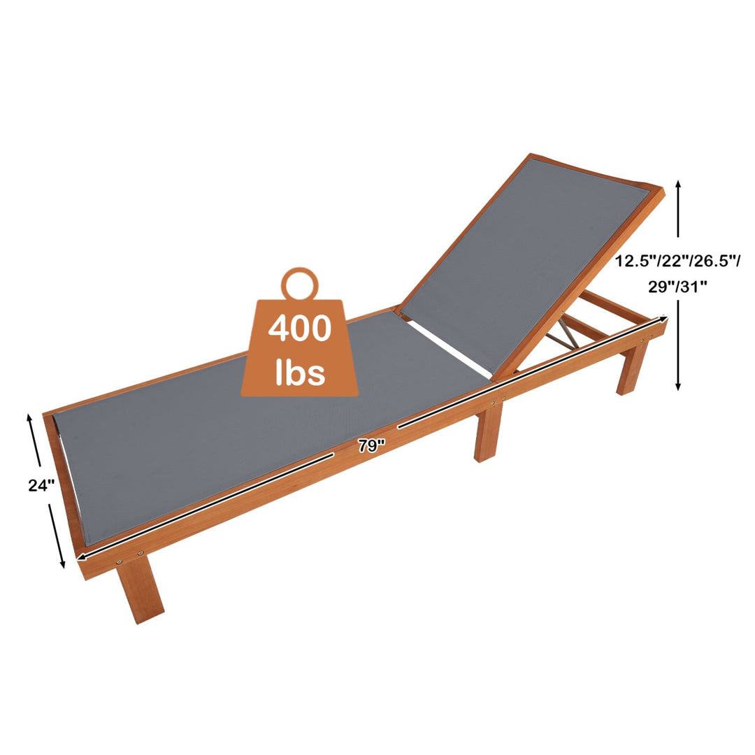 Adjustable Wood Chaise Lounge Chair with 5-Position Backrest