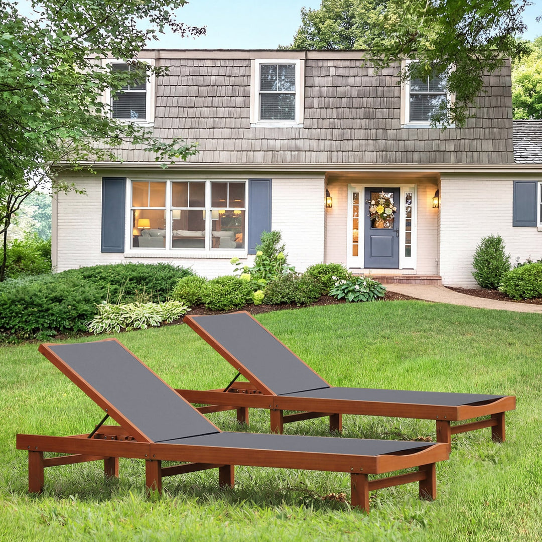 Adjustable Wood Chaise Lounge Chair with 5-Position Backrest