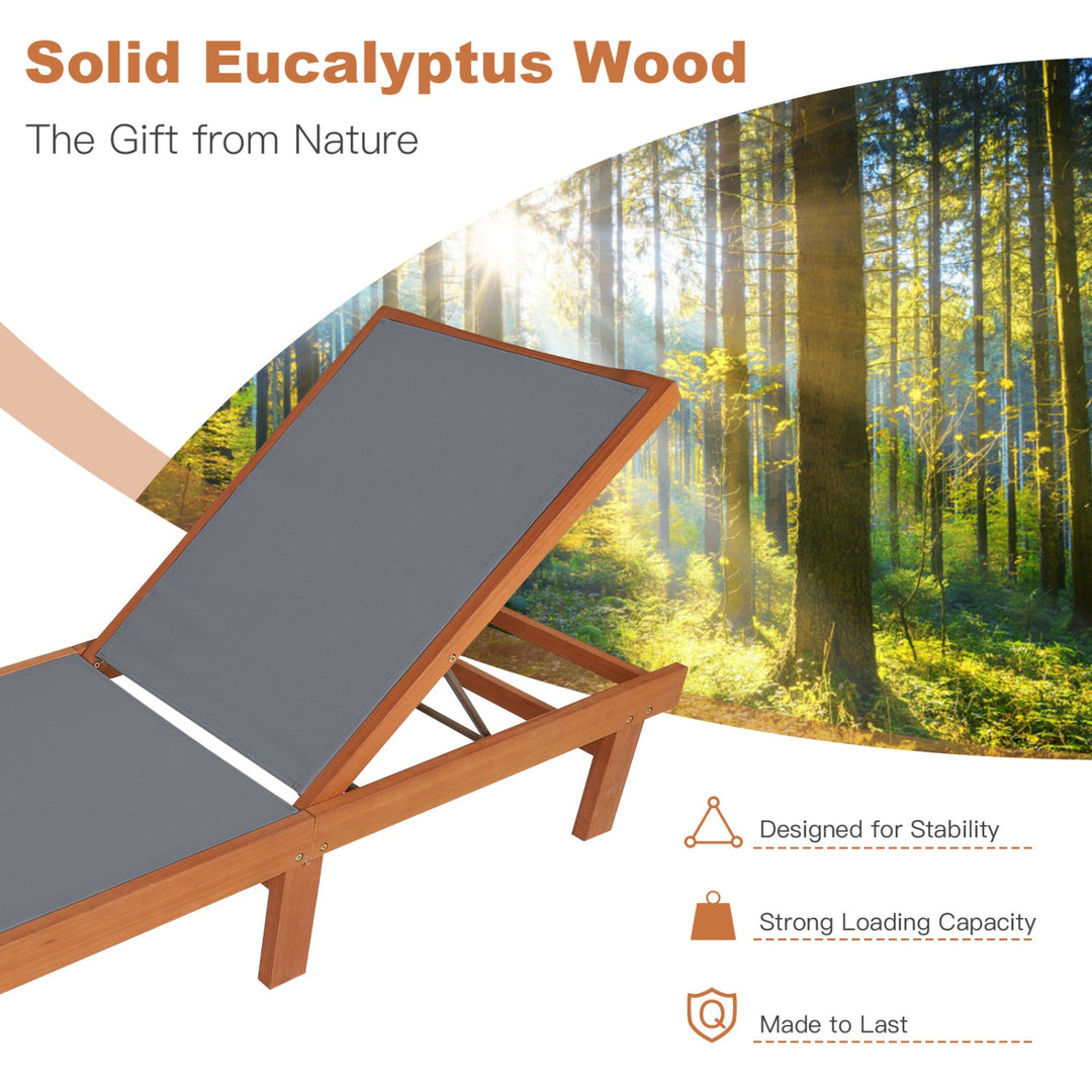 Adjustable Wood Chaise Lounge Chair with 5-Position Backrest
