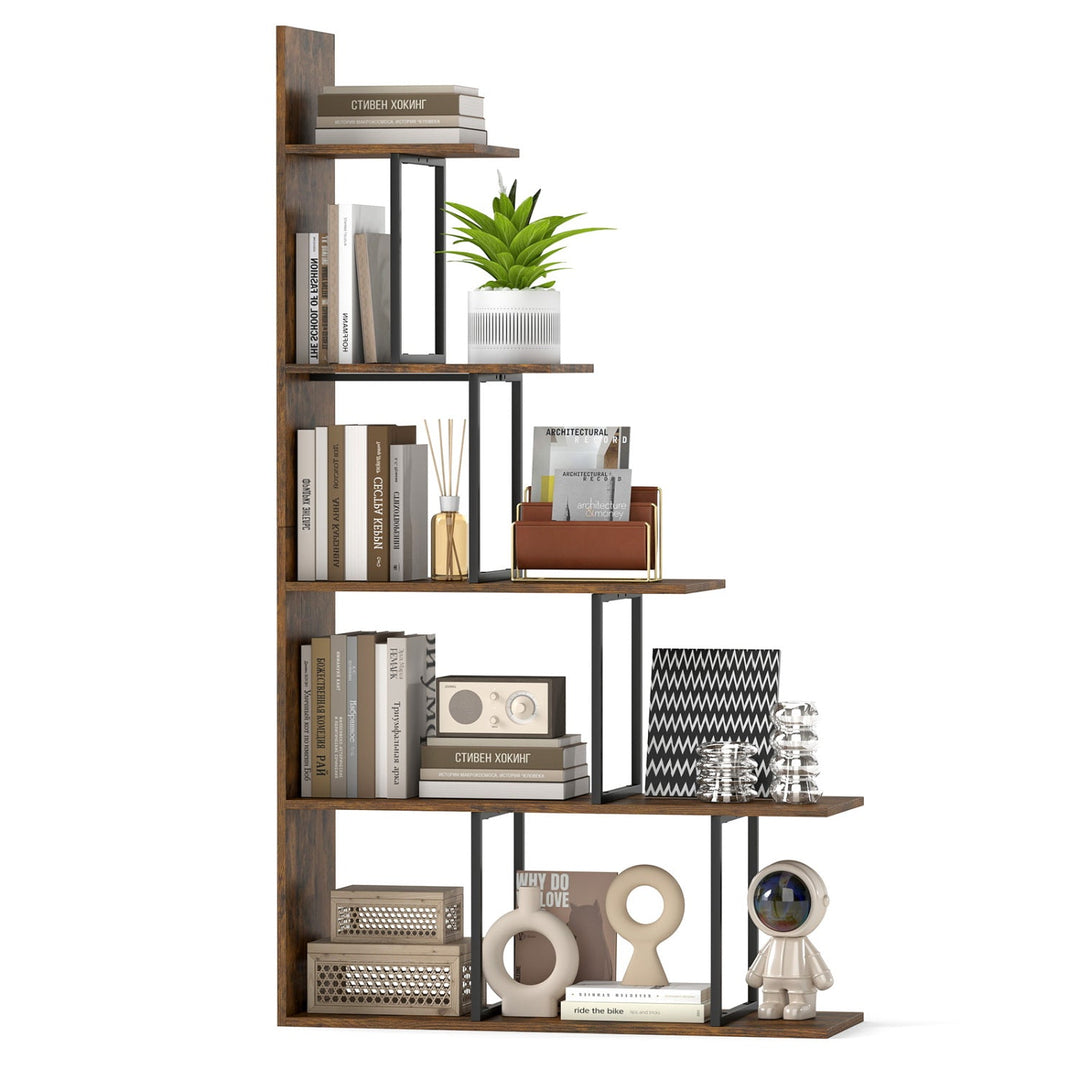 5-Tier Stepped Bookshelf 62" Tall with Metal Frame