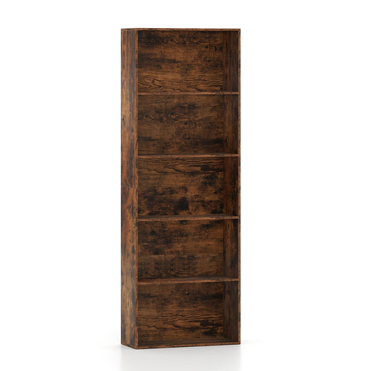 5-Tier Bookshelf Open Bookcase Freestanding Display Shelf Storage Organizer-Rustic Brown