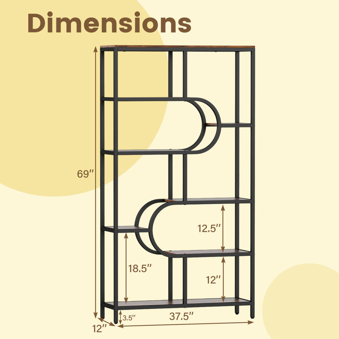 5-Tier Bookshelf Tall Etagere Bookcase with Open Storage Shelves and U Shape