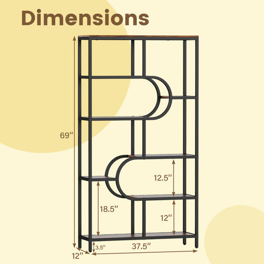 5-Tier Bookshelf Tall Etagere Bookcase with Open Storage Shelves and U Shape