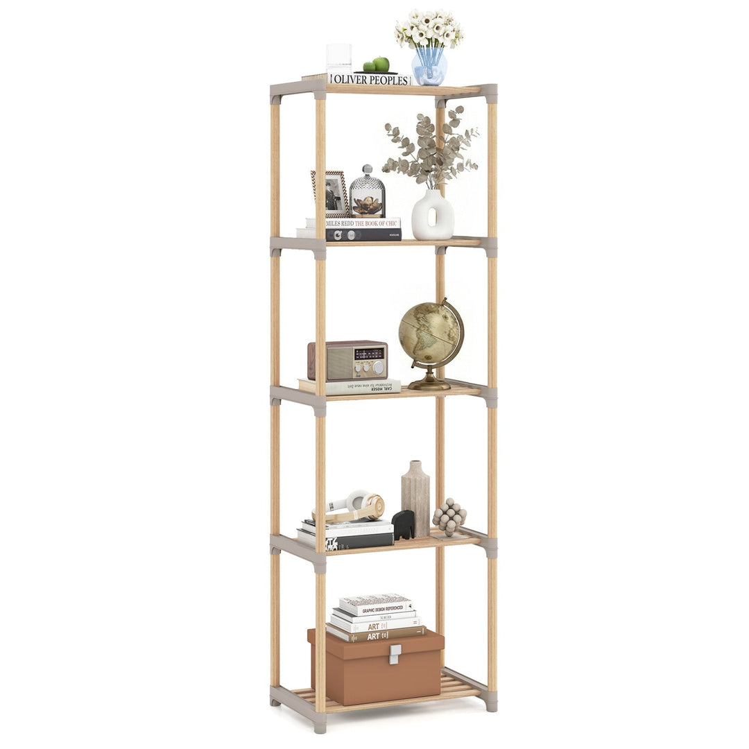 5-Tier Pine Wood Bookshelf with Open Shelves