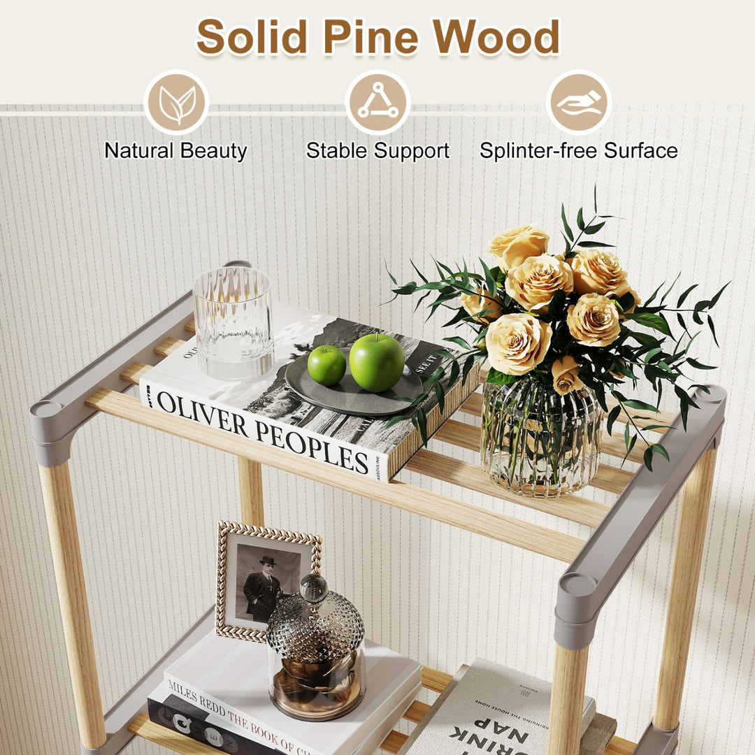 5-Tier Pine Wood Bookshelf with Open Shelves