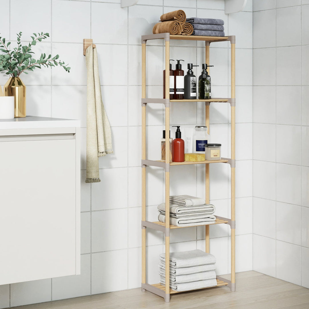 5-Tier Pine Wood Bookshelf with Open Shelves