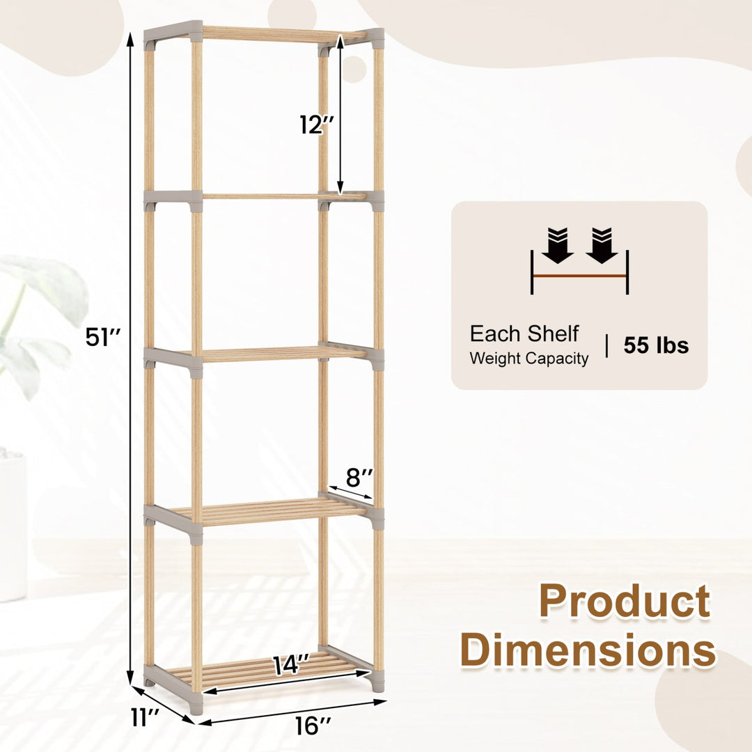 5-Tier Pine Wood Bookshelf with Open Shelves