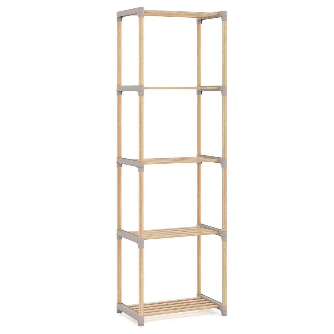 5-Tier Pine Wood Bookshelf with Open Shelves