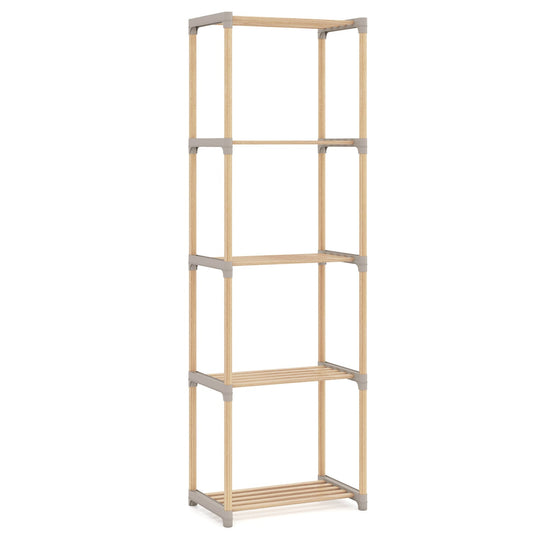 5-Tier Pine Wood Bookshelf with Open Shelves
