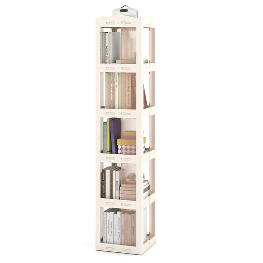 5-Tier Foldable Rotating Bookshelf 360¬∞ Spinning Bookcase with Swivel Base-White