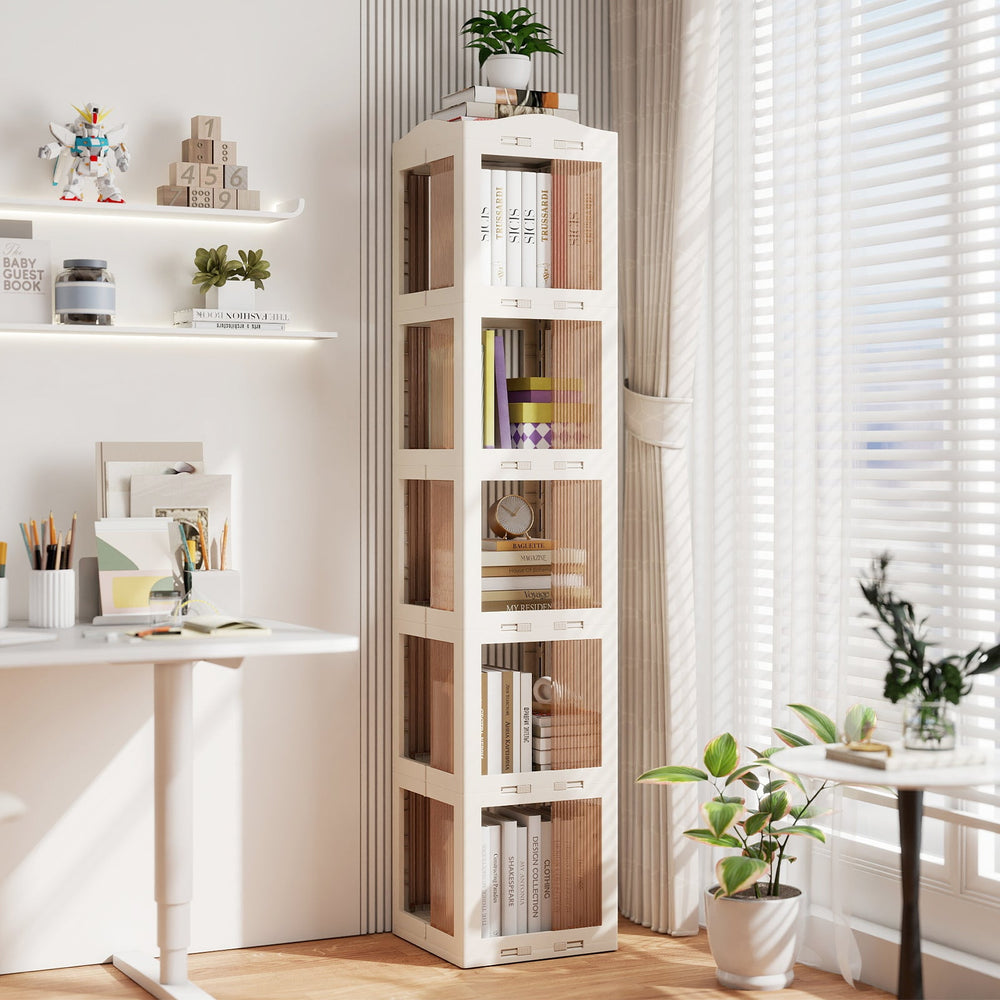 5-Tier Foldable Rotating Bookshelf 360¬∞ Spinning Bookcase with Swivel Base-White
