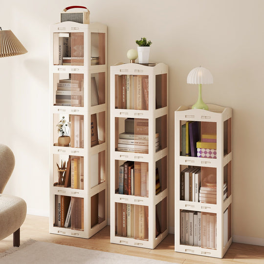 5-Tier Foldable Rotating Bookshelf 360¬∞ Spinning Bookcase with Swivel Base-White