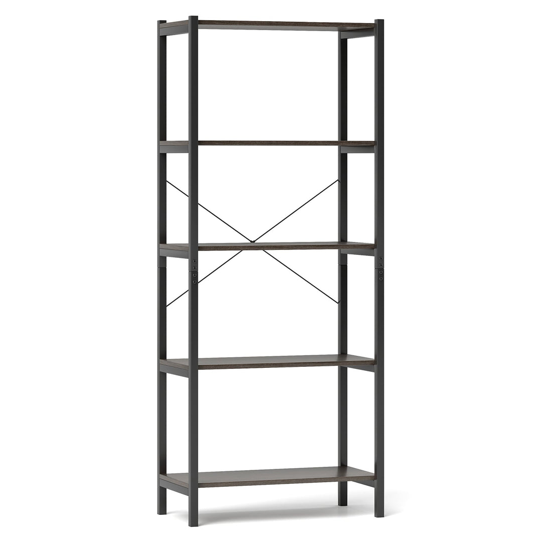 5-Tier Industrial Bookshelf Display Storage Rack with Metal Frame