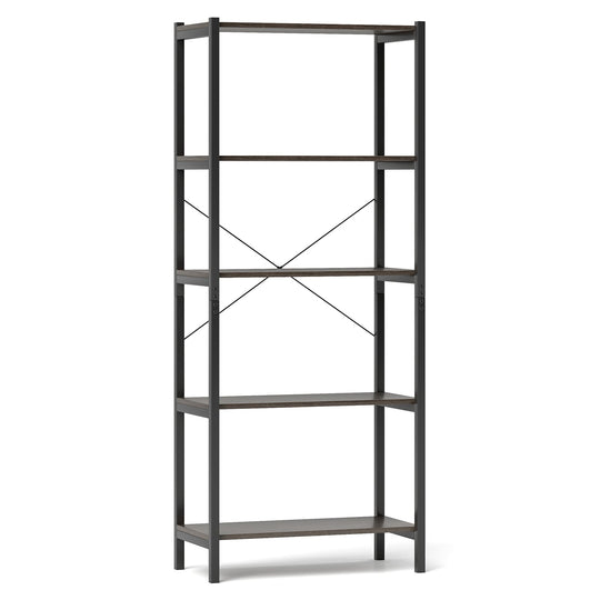 5-Tier Industrial Bookshelf Display Storage Rack with Metal Frame
