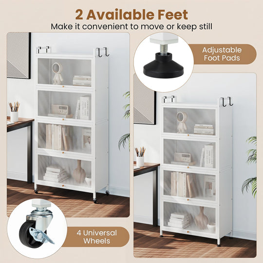 5-Tier Kitchen Storage Cabinet with Rolling Wheels - White