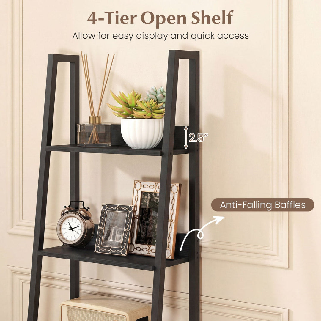 5-Tier Ladder Bookshelf with Fabric Drawer