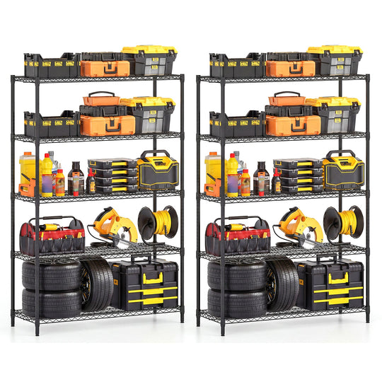 5-Tier Metal Storage Shelving Unit Set of 2 Adjustable Utility Shelf with V-Shaped Wire Rack-Black