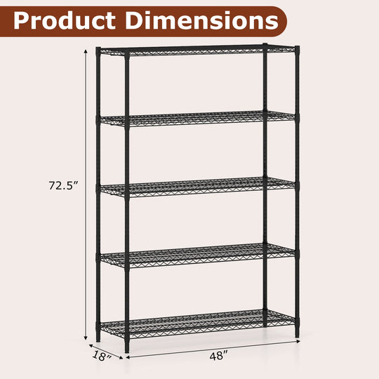5-Tier Metal Storage Shelving Unit Set of 2 Adjustable Utility Shelf with V-Shaped Wire Rack-Black