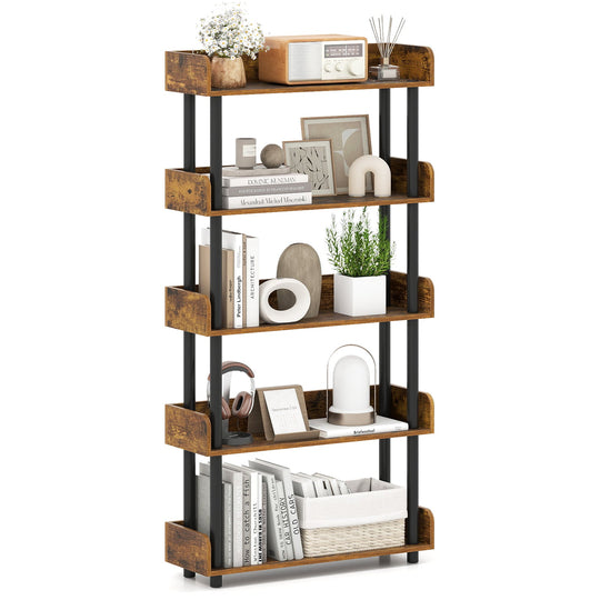 5-Tier Open Bookcase with Industrial Storage Unit