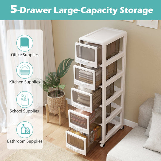 Rolling Storage Cart with Drawers and Lockable Wheels