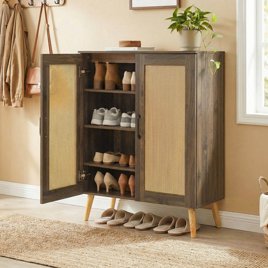 5-Tier Rattan Shoe Cabinewith 3 Removable Shelves