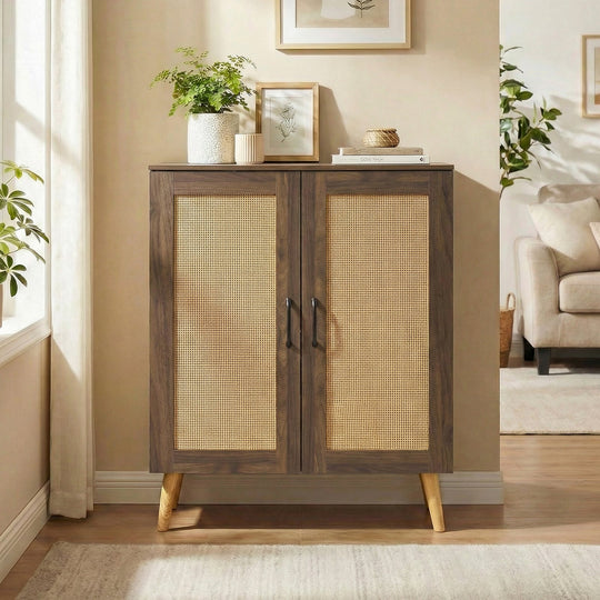 5-Tier Rattan Shoe Cabinewith 3 Removable Shelves