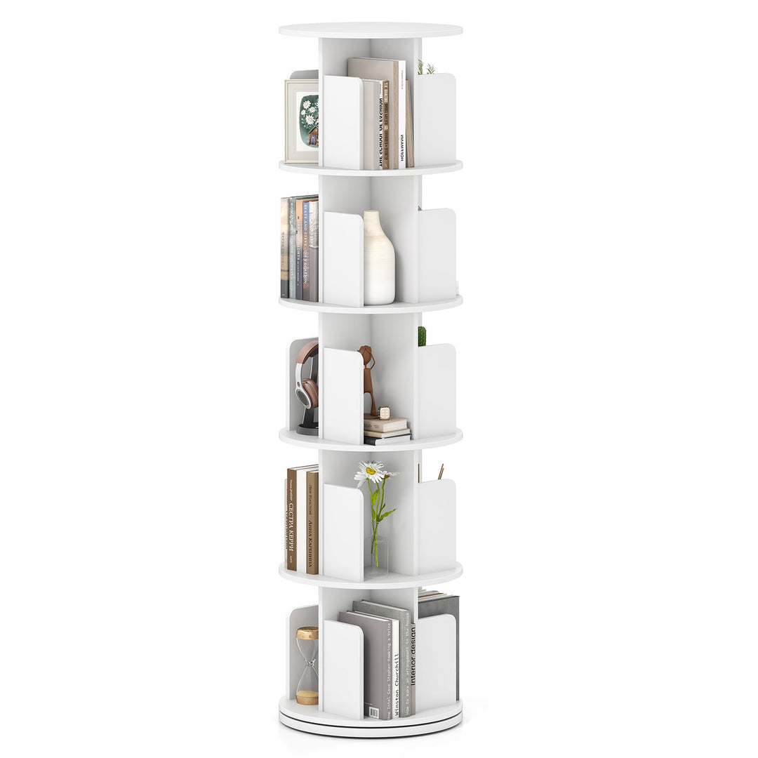 5-Tier Rotating Bookshelf 360¬∞ Display Rack with Dividers and Anti-falling Baffles