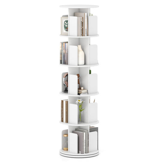 5-Tier Rotating Bookshelf 360¬∞ Display Rack with Dividers and Anti-falling Baffles