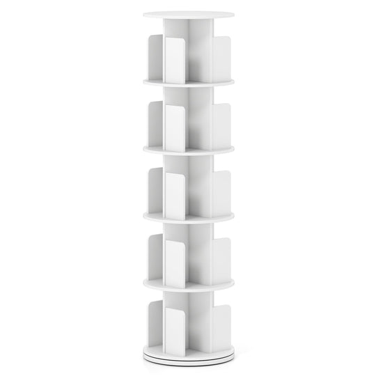 5-Tier Rotating Bookshelf 360¬∞ Display Rack with Dividers and Anti-falling Baffles