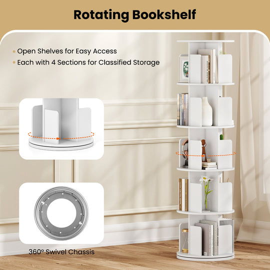 5-Tier Rotating Bookshelf 360¬∞ Display Rack with Dividers and Anti-falling Baffles