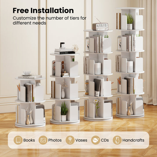 5-Tier Rotating Bookshelf 360¬∞ Display Rack with Dividers and Anti-falling Baffles