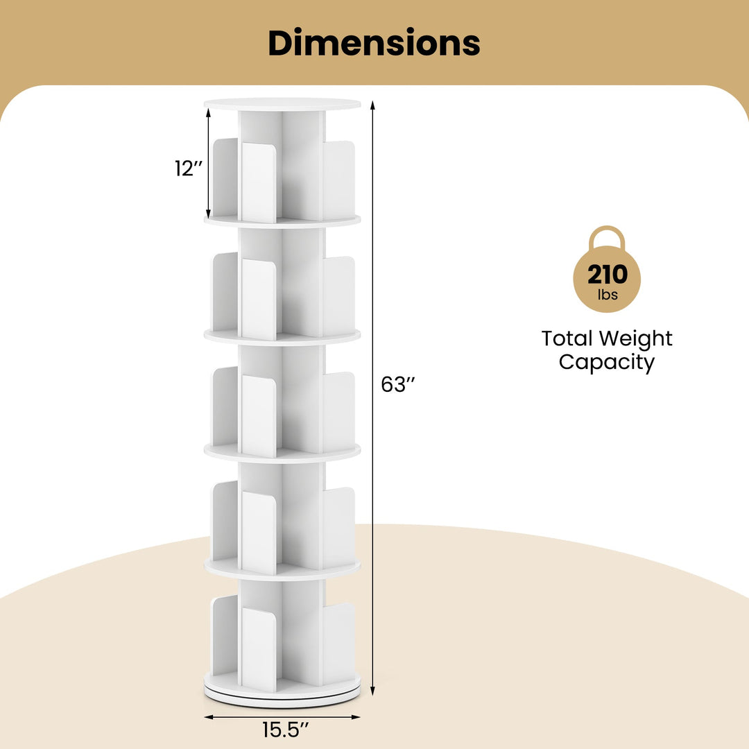 5-Tier Rotating Bookshelf 360¬∞ Display Rack with Dividers and Anti-falling Baffles