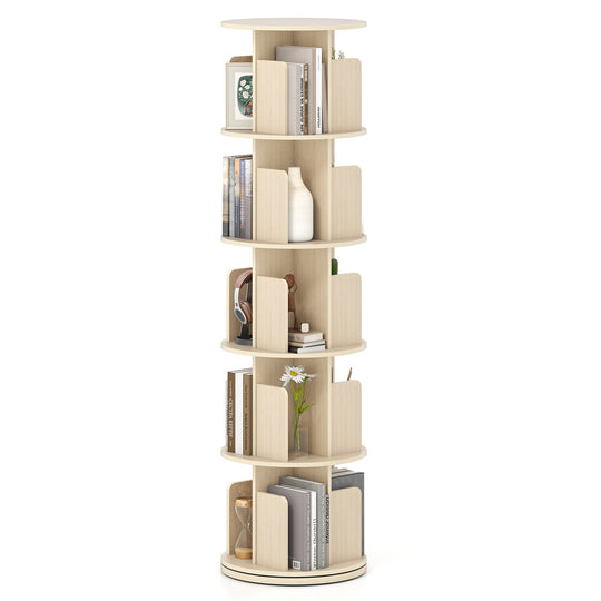 5-Tier Rotating Bookshelf 360¬∞ Display Rack with Dividers and Anti-falling Baffles