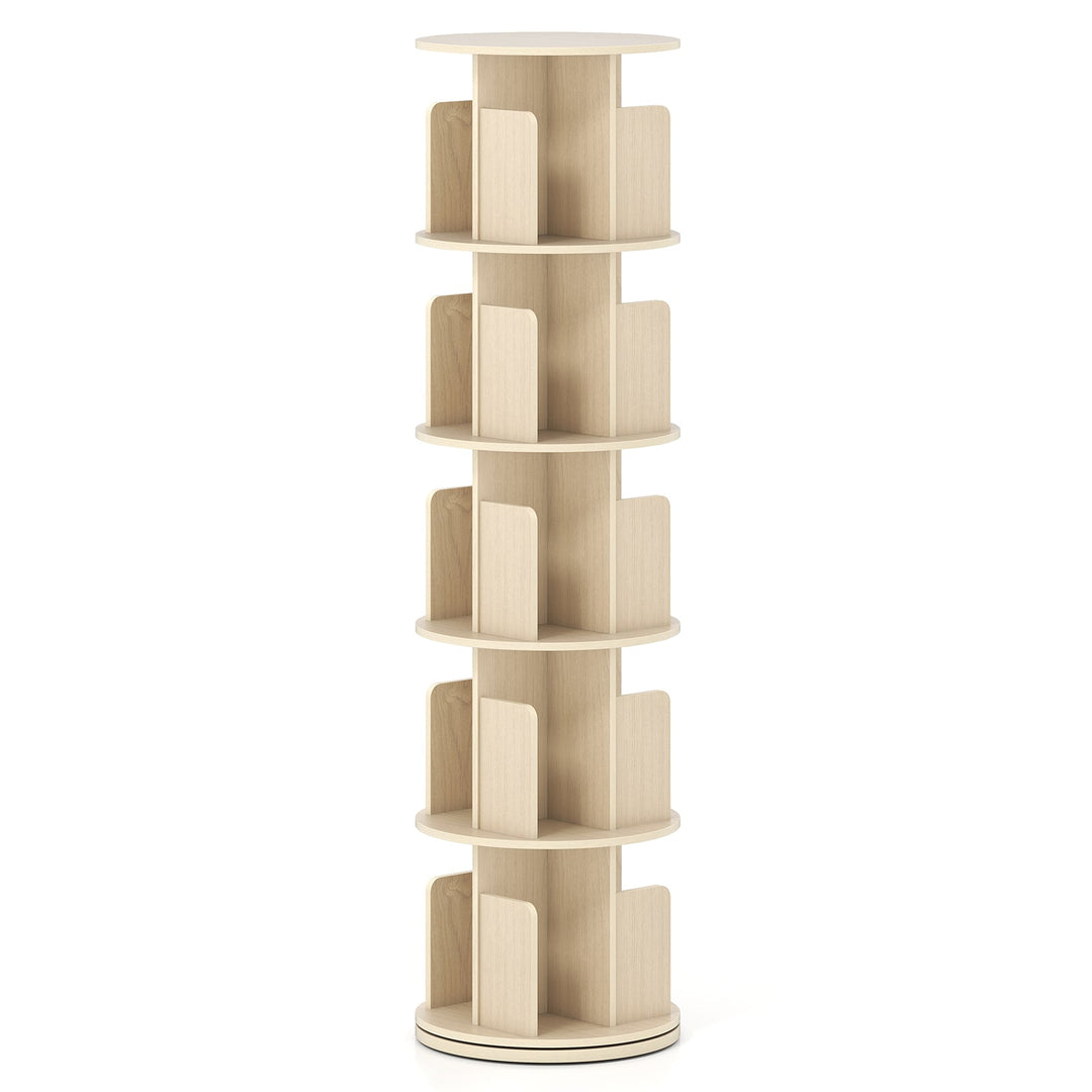 5-Tier Rotating Bookshelf 360¬∞ Display Rack with Dividers and Anti-falling Baffles