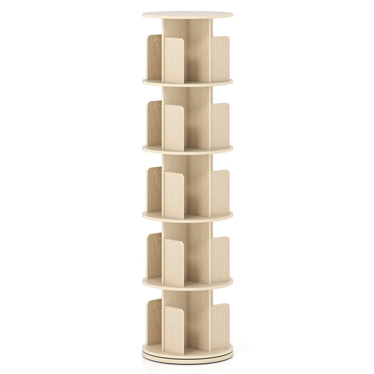 5-Tier Rotating Bookshelf 360¬∞ Display Rack with Dividers and Anti-falling Baffles