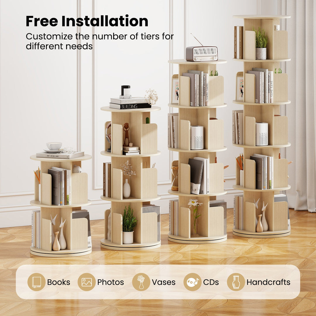 5-Tier Rotating Bookshelf 360¬∞ Display Rack with Dividers and Anti-falling Baffles