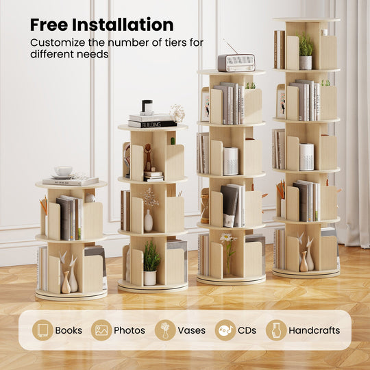 5-Tier Rotating Bookshelf 360¬∞ Display Rack with Dividers and Anti-falling Baffles