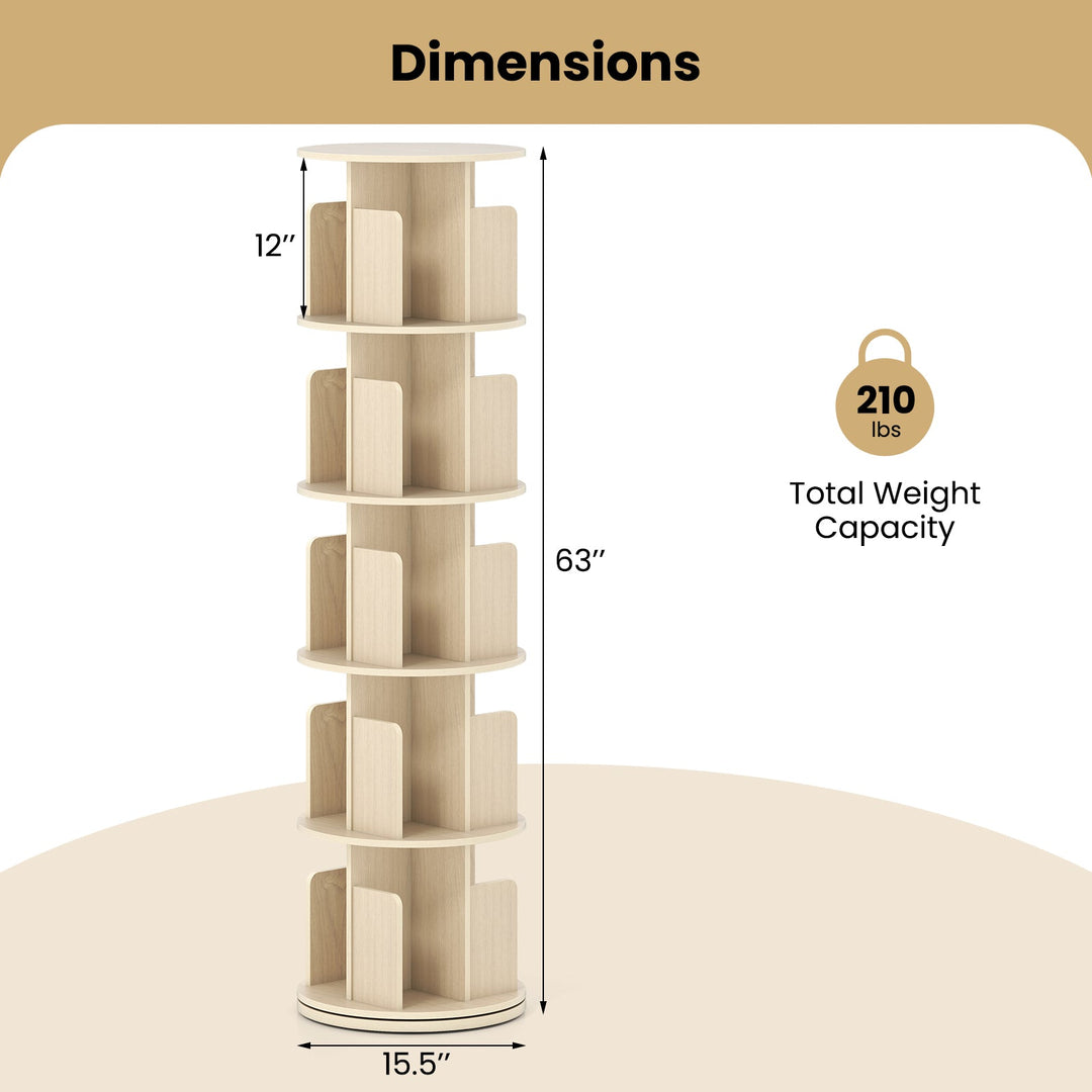 5-Tier Rotating Bookshelf 360¬∞ Display Rack with Dividers and Anti-falling Baffles