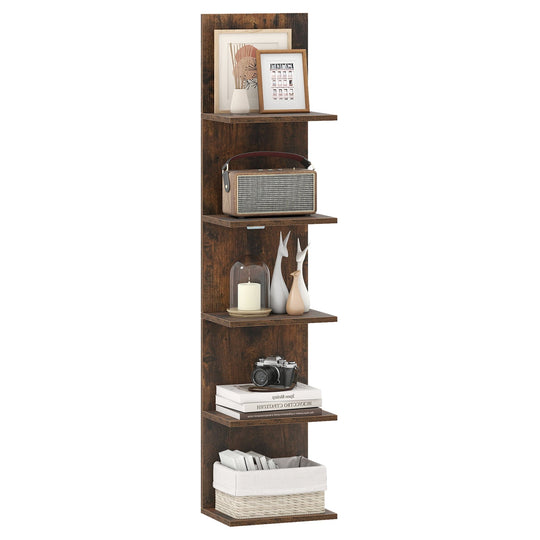 5-Tier Wall Mounted Shelf Unit with Wood Grain