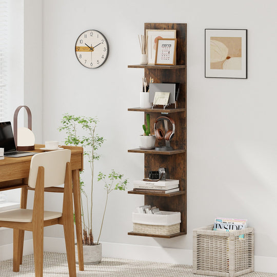 5-Tier Wall Mounted Shelf Unit with Wood Grain