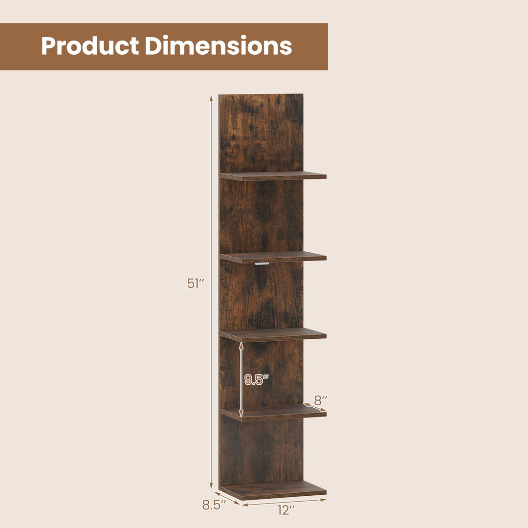 5-Tier Wall Mounted Shelf Unit with Wood Grain