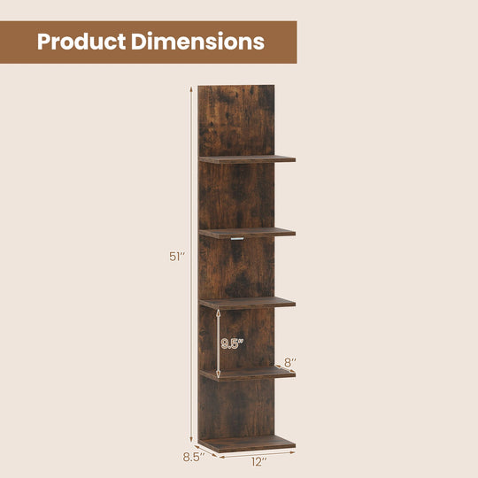 5-Tier Wall Mounted Shelf Unit with Wood Grain