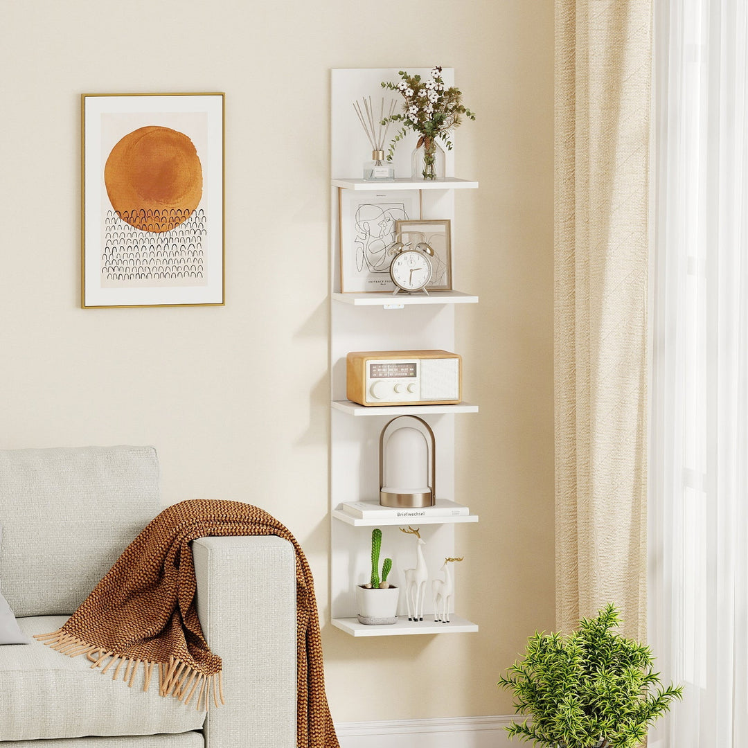 5-Tier Wall Mounted Shelf Unit with Wood Grain